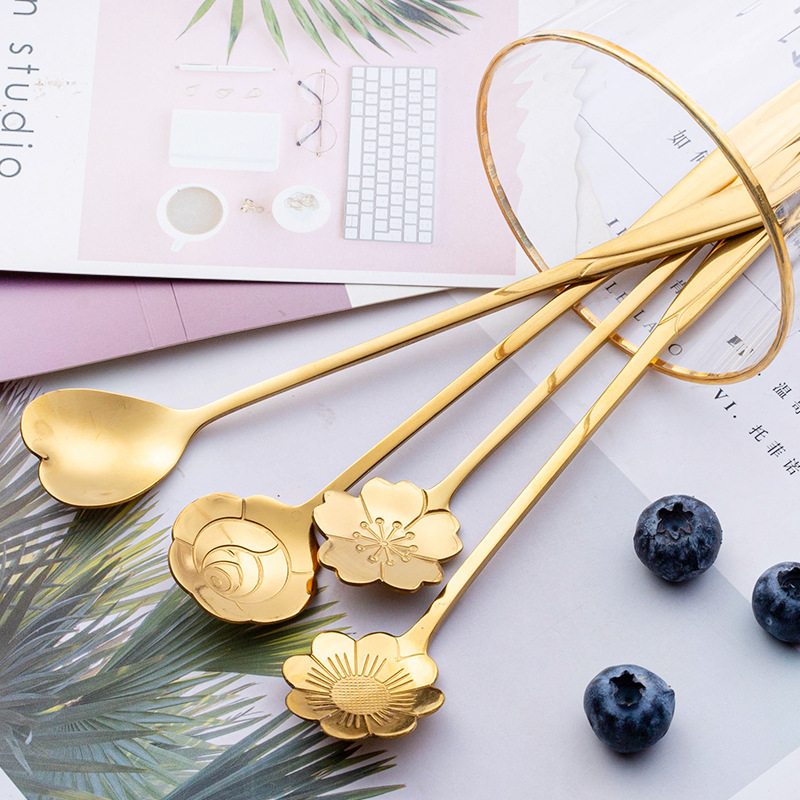 Kitchen Gadgets Gold - Cuchara de acero inoxidable para café,